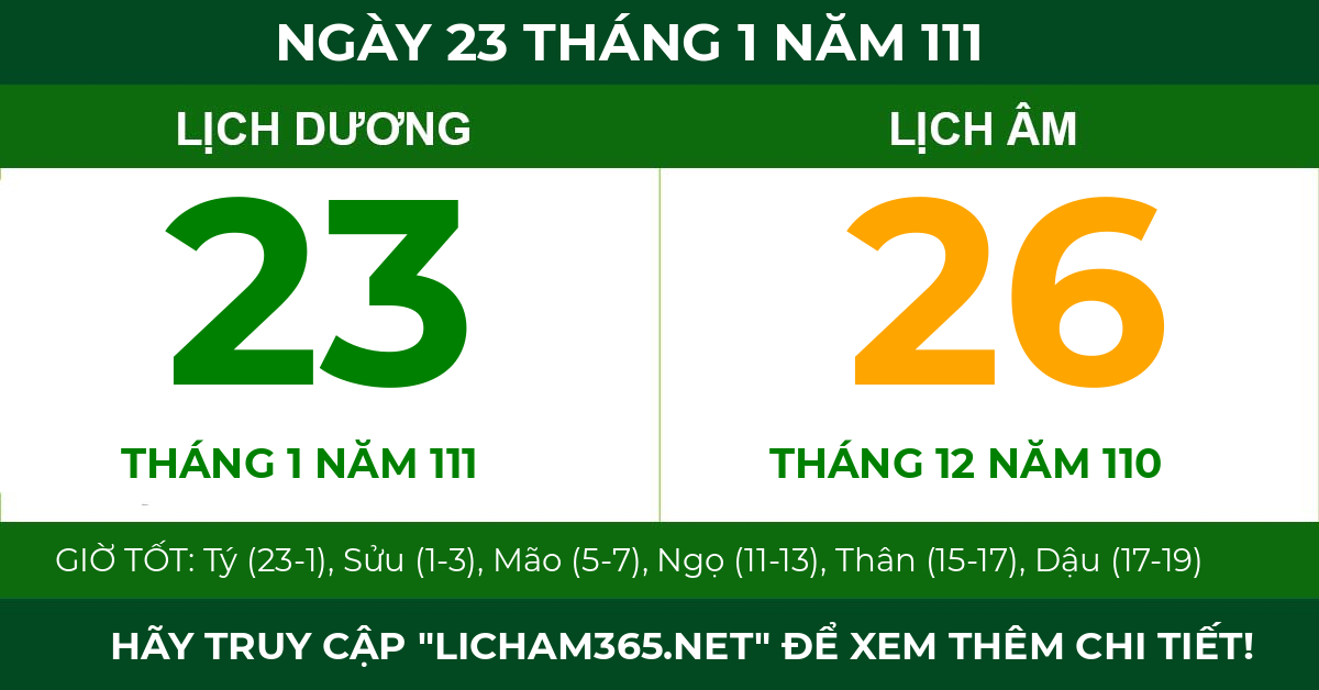 lịch âm ngày 23 tháng 1 năm 111