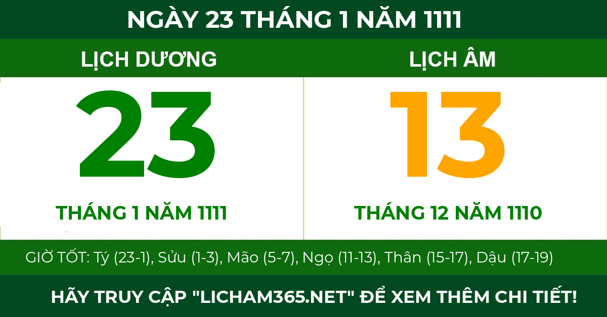 lịch âm ngày 23 tháng 1 năm 1111