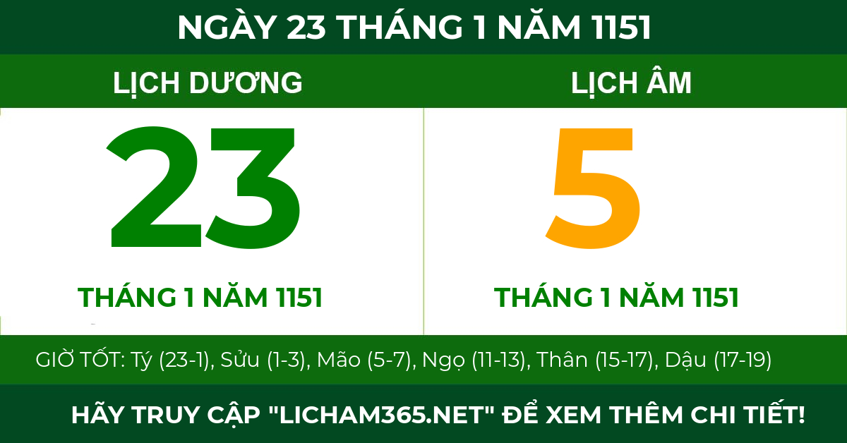 lịch âm ngày 23 tháng 1 năm 1151
