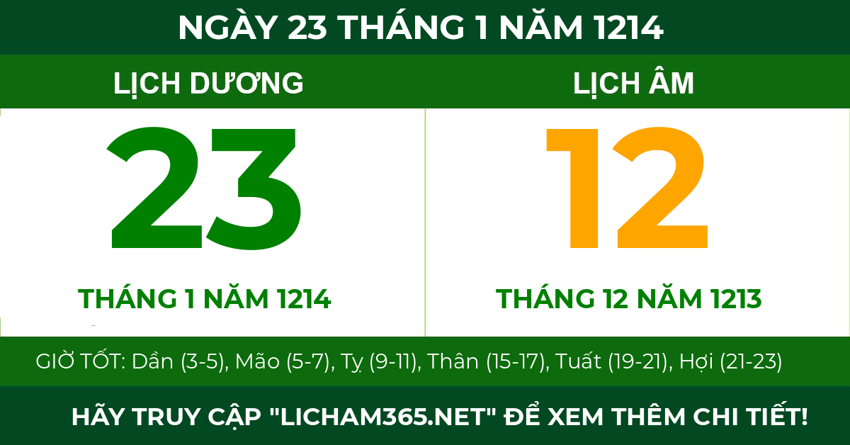 lịch âm ngày 23 tháng 1 năm 1214