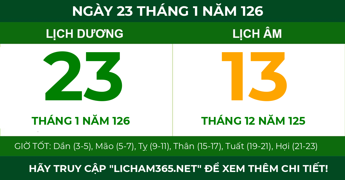 lịch âm ngày 23 tháng 1 năm 126