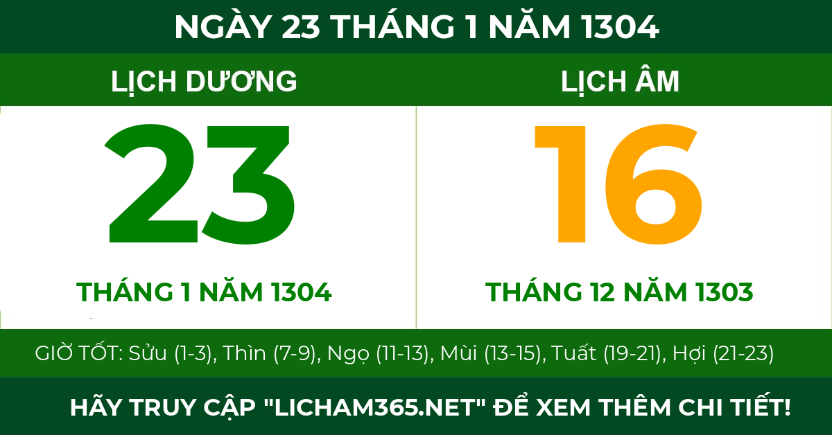 lịch âm ngày 23 tháng 1 năm 1304