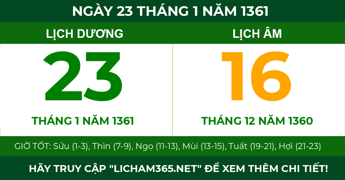 lịch âm ngày 23 tháng 1 năm 1361