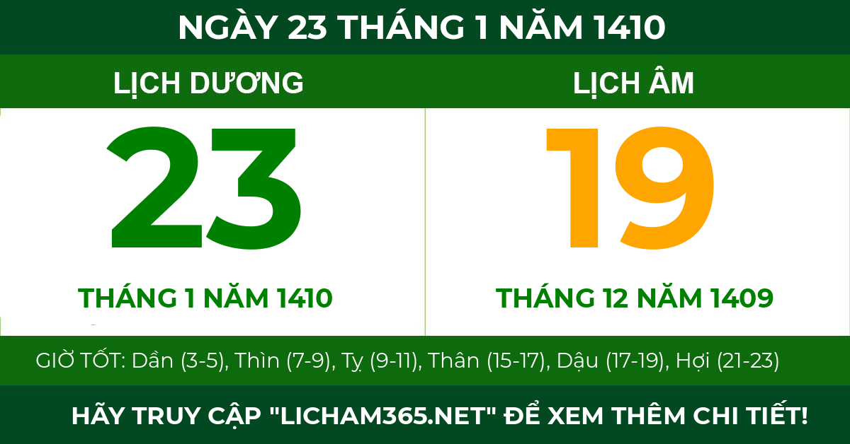 lịch âm ngày 23 tháng 1 năm 1410