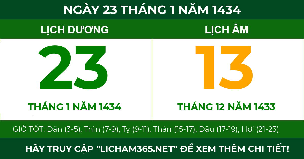 lịch âm ngày 23 tháng 1 năm 1434