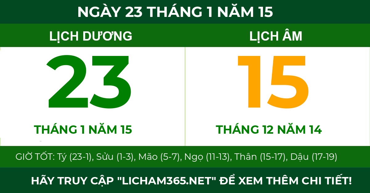 lịch âm ngày 23 tháng 1 năm 15