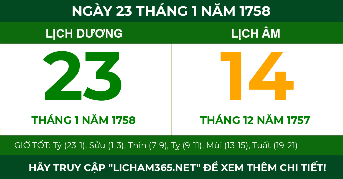 lịch âm ngày 23 tháng 1 năm 1758