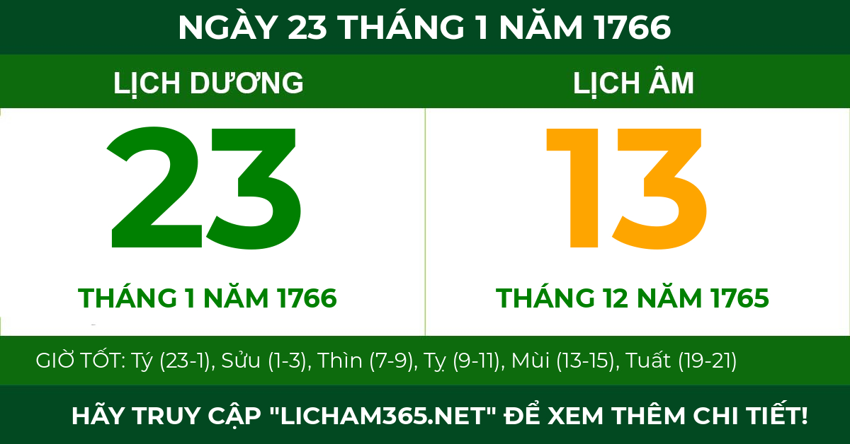 lịch âm ngày 23 tháng 1 năm 1766