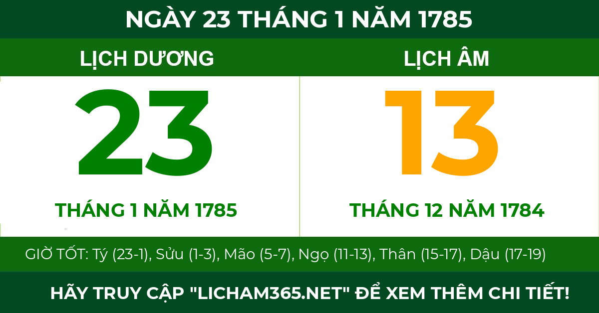 lịch âm ngày 23 tháng 1 năm 1785