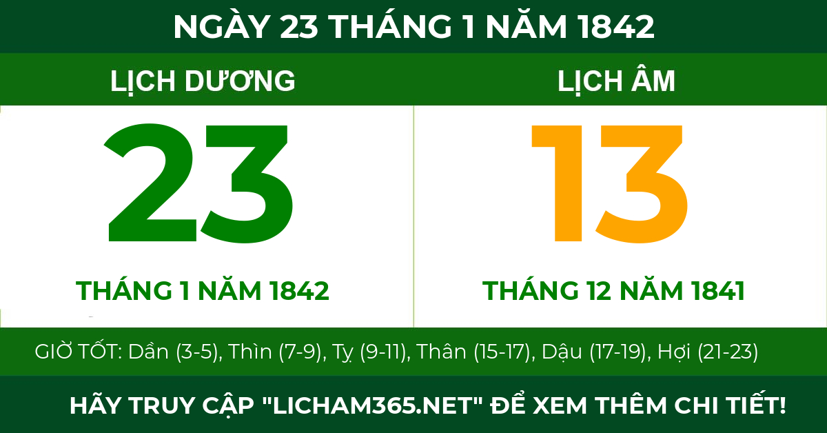 lịch âm ngày 23 tháng 1 năm 1842