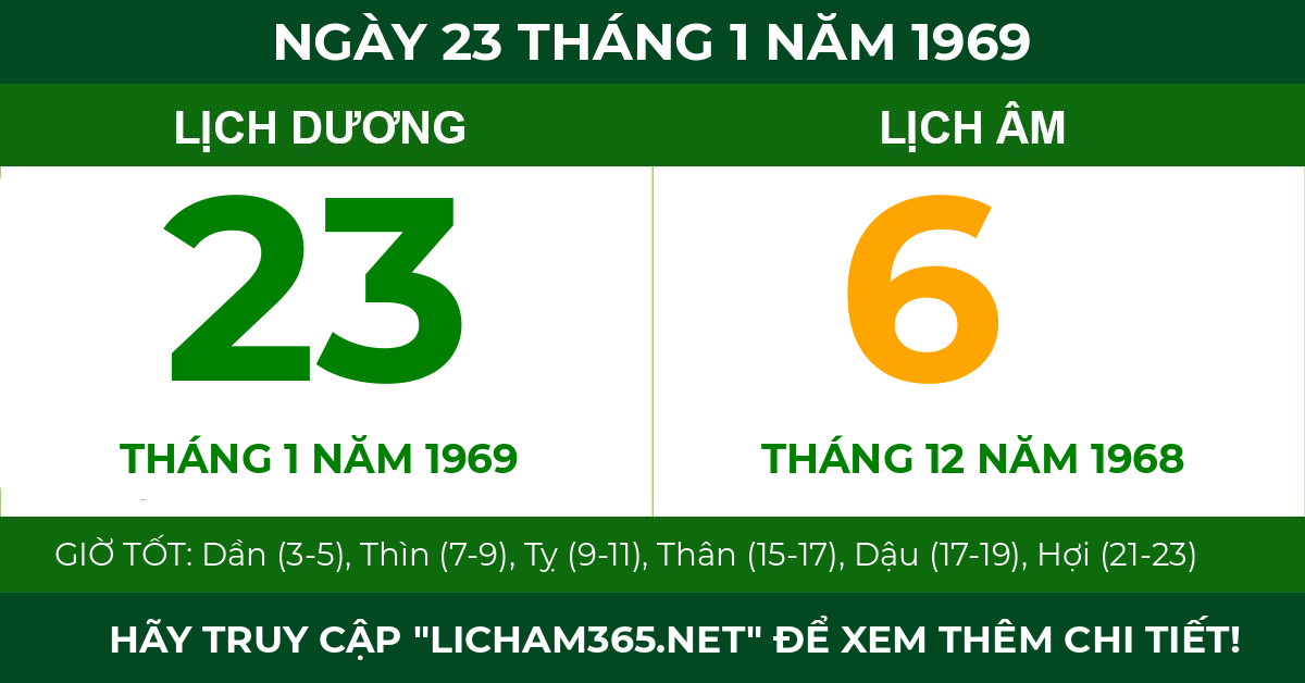 lịch âm ngày 23 tháng 1 năm 1969