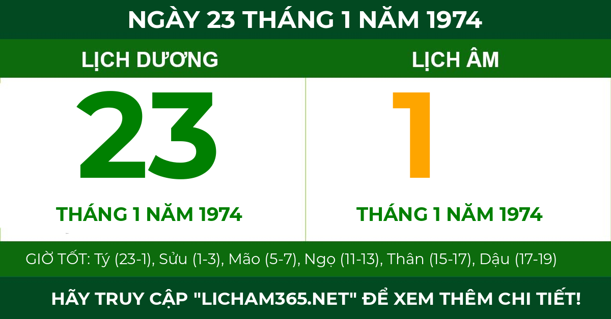 lịch âm ngày 23 tháng 1 năm 1974