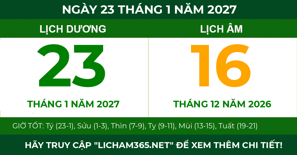 lịch âm ngày 23 tháng 1 năm 2027