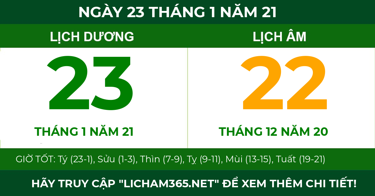 lịch âm ngày 23 tháng 1 năm 21