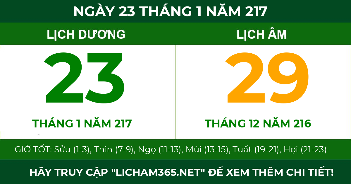 lịch âm ngày 23 tháng 1 năm 217