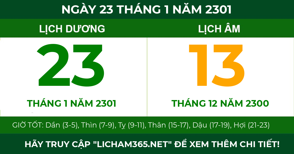 lịch âm ngày 23 tháng 1 năm 2301