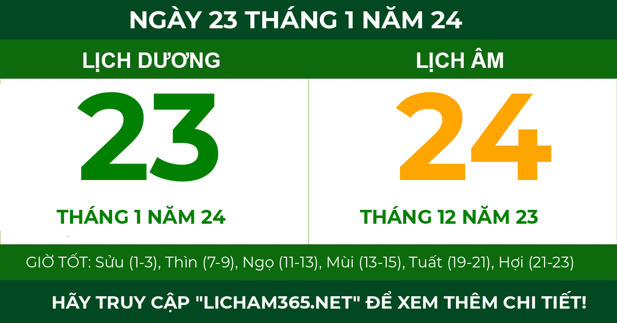 lịch âm ngày 23 tháng 1 năm 24