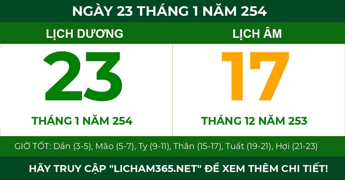 lịch âm ngày 23 tháng 1 năm 254