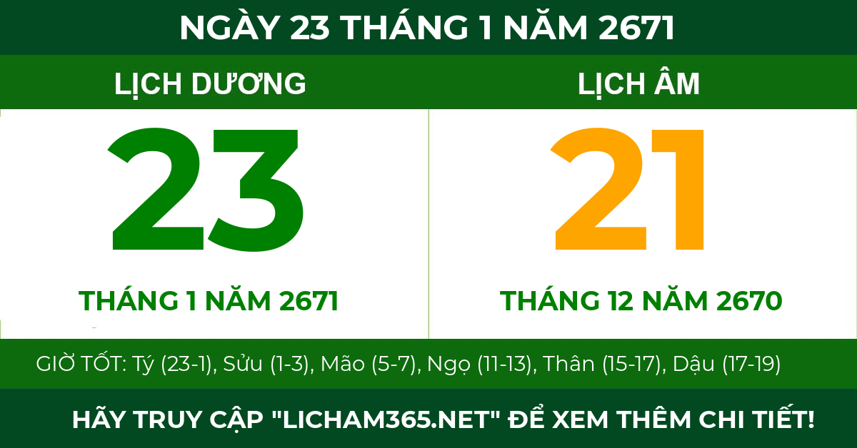 lịch âm ngày 23 tháng 1 năm 2671