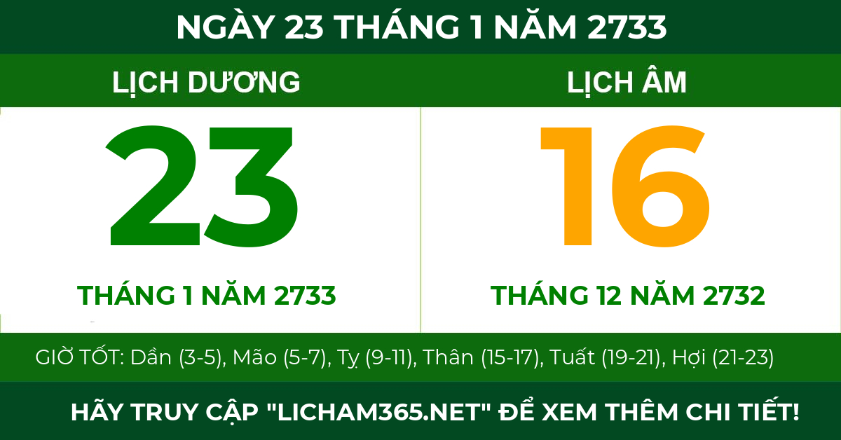 lịch âm ngày 23 tháng 1 năm 2733