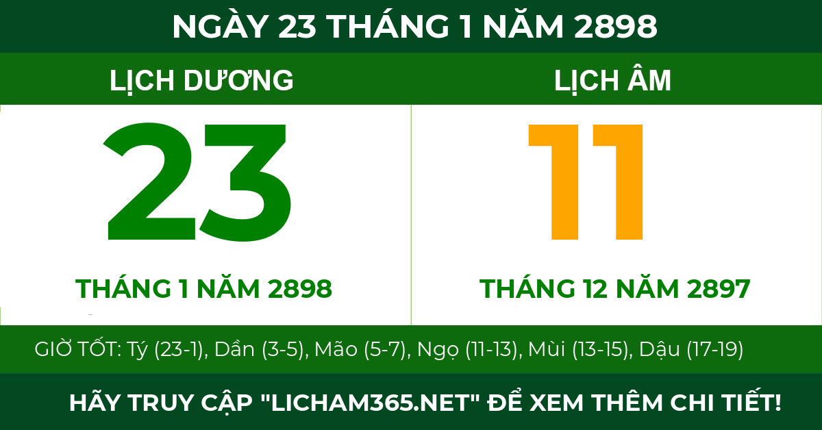 lịch âm ngày 23 tháng 1 năm 2898