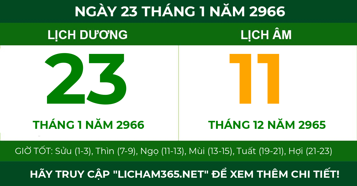 lịch âm ngày 23 tháng 1 năm 2966