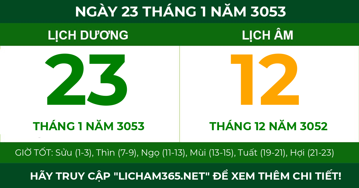 lịch âm ngày 23 tháng 1 năm 3053