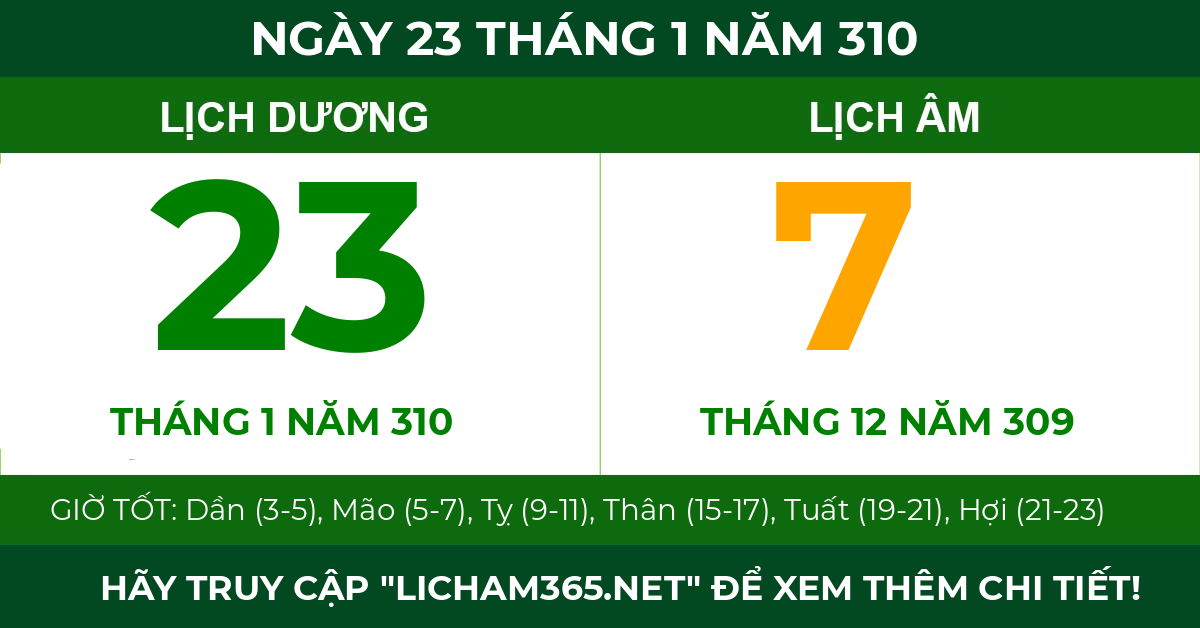 lịch âm ngày 23 tháng 1 năm 310
