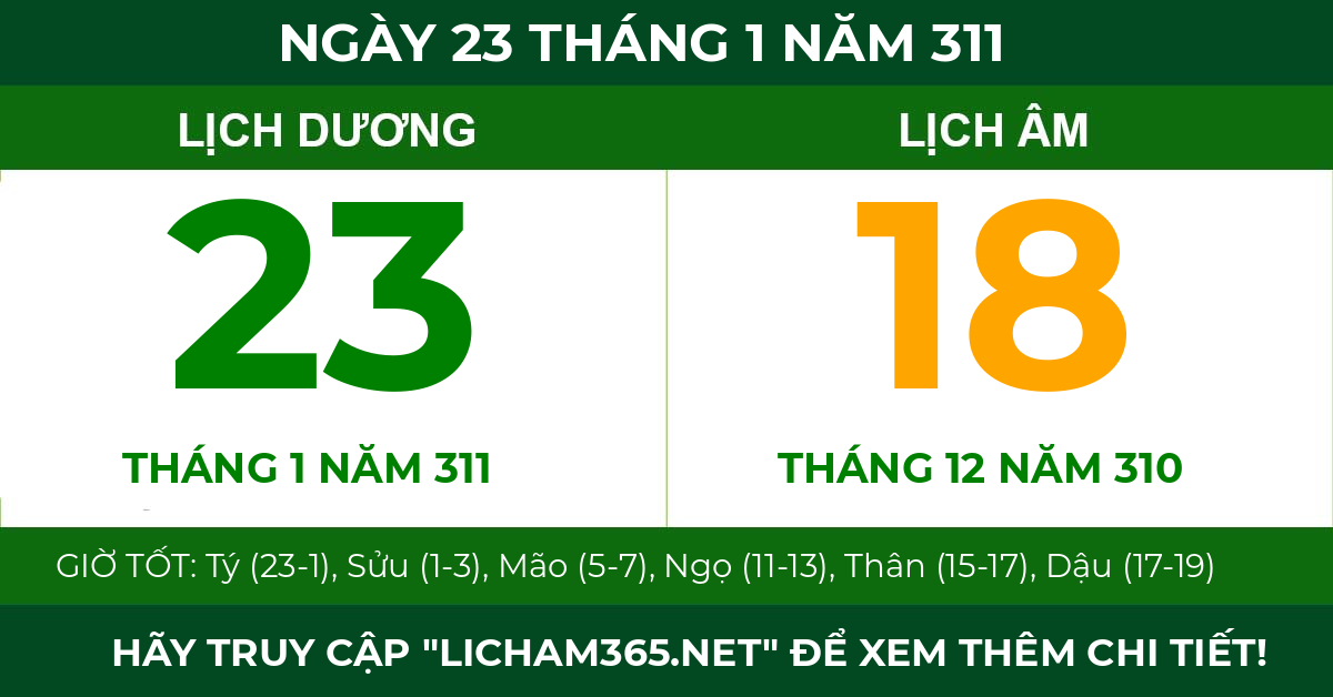 lịch âm ngày 23 tháng 1 năm 311