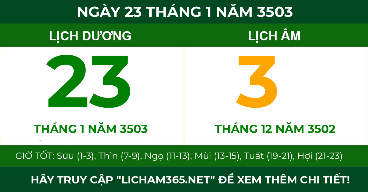 lịch âm ngày 23 tháng 1 năm 3503