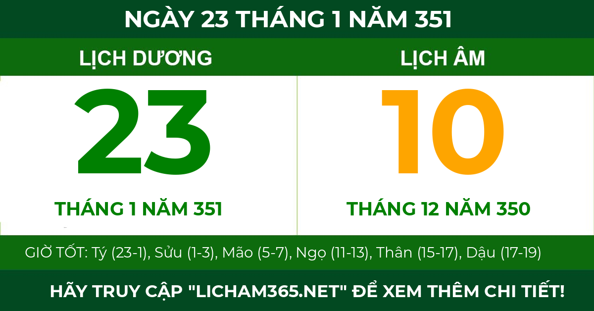 lịch âm ngày 23 tháng 1 năm 351