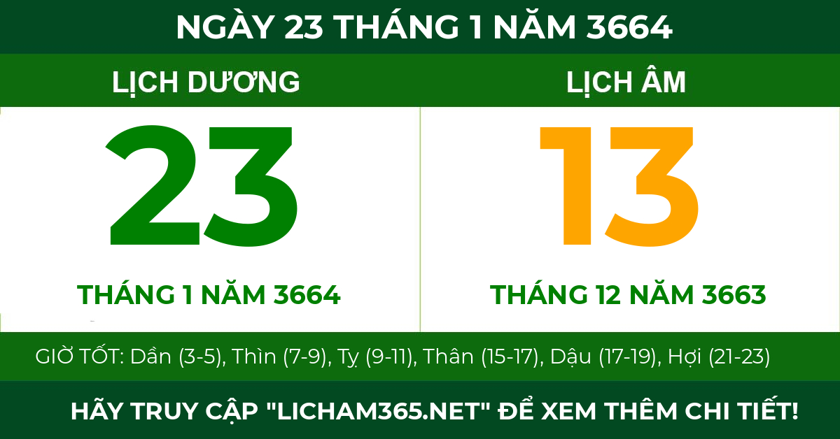 lịch âm ngày 23 tháng 1 năm 3664