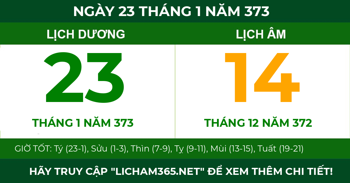 lịch âm ngày 23 tháng 1 năm 373