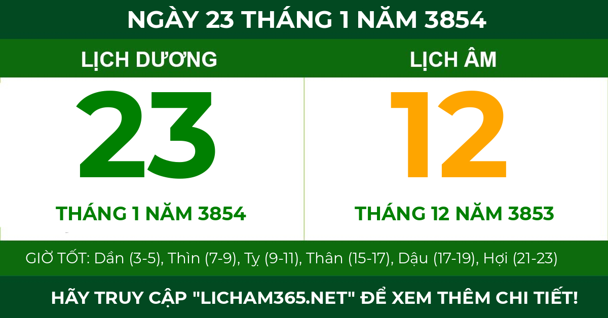 lịch âm ngày 23 tháng 1 năm 3854