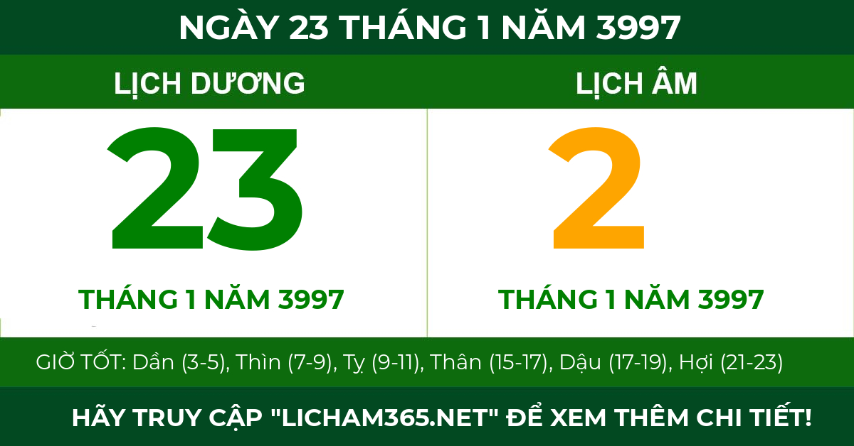 lịch âm ngày 23 tháng 1 năm 3997