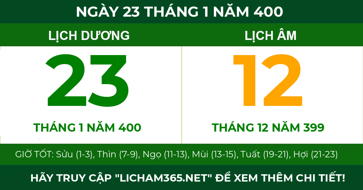 lịch âm ngày 23 tháng 1 năm 400