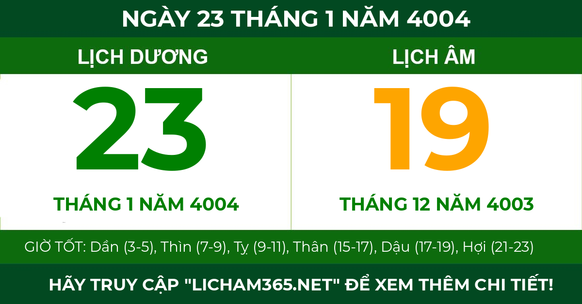 lịch âm ngày 23 tháng 1 năm 4004