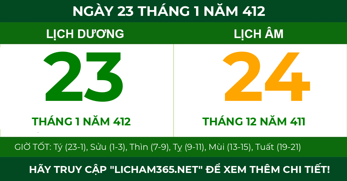 lịch âm ngày 23 tháng 1 năm 412
