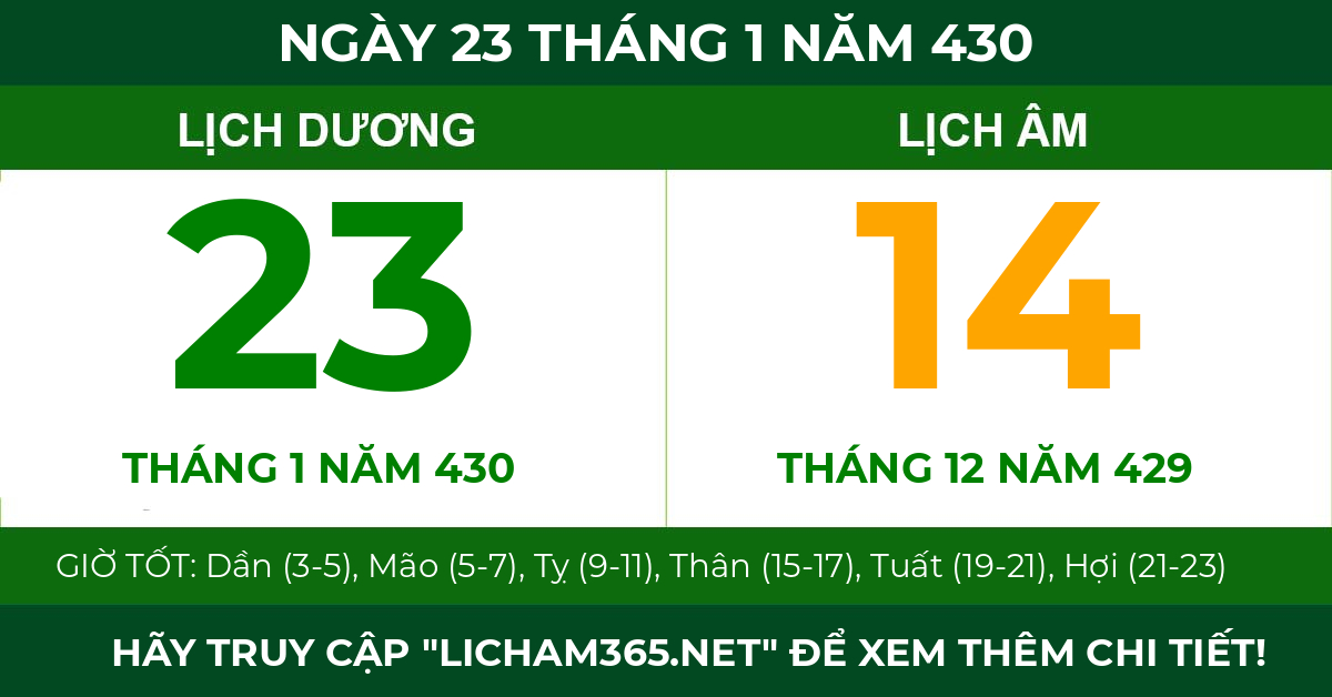 lịch âm ngày 23 tháng 1 năm 430