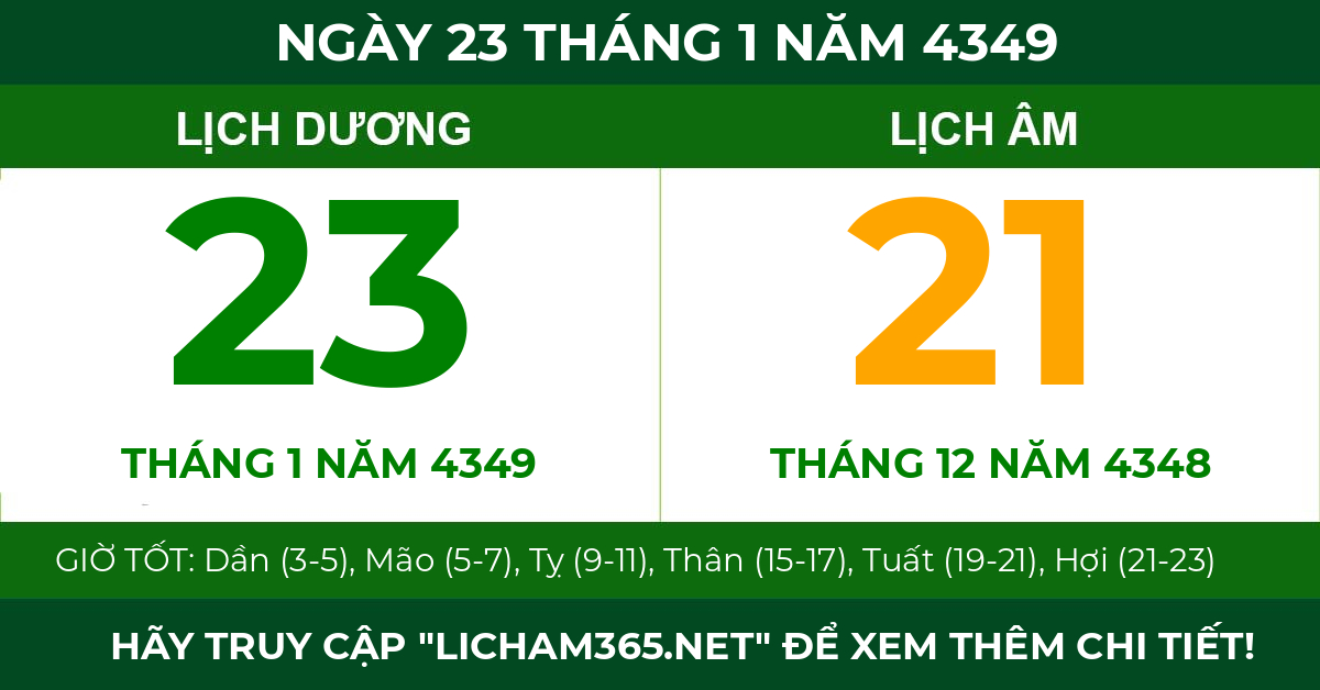 lịch âm ngày 23 tháng 1 năm 4349