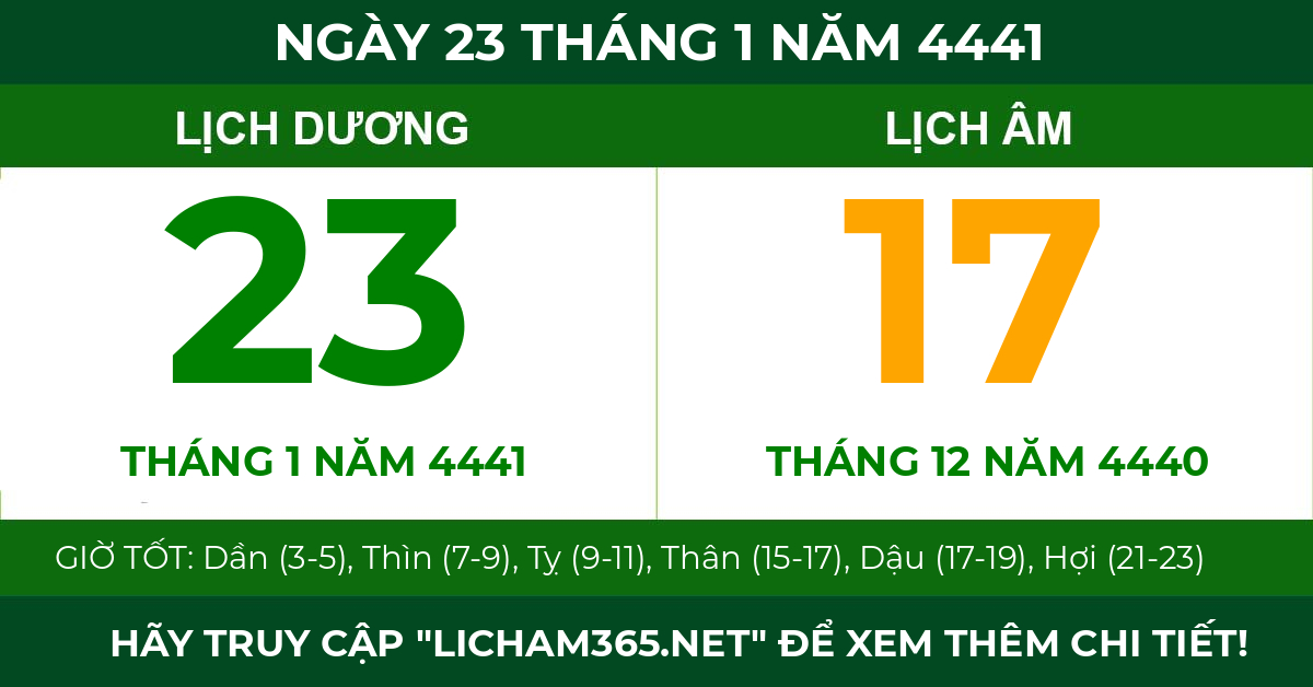 lịch âm ngày 23 tháng 1 năm 4441