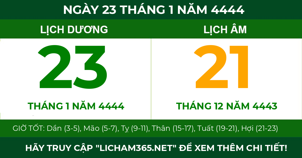 lịch âm ngày 23 tháng 1 năm 4444