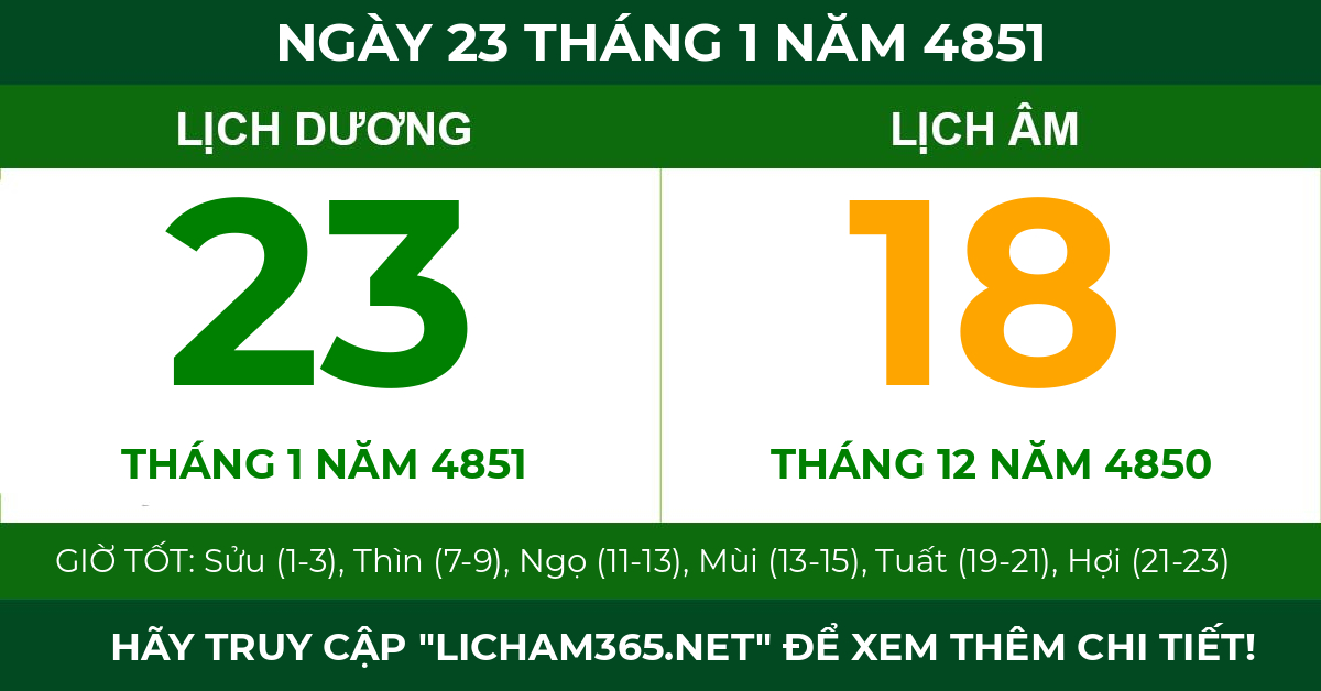 lịch âm ngày 23 tháng 1 năm 4851