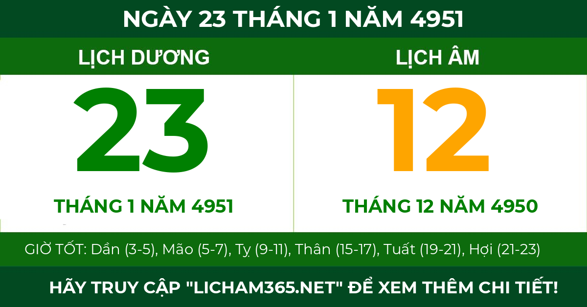 lịch âm ngày 23 tháng 1 năm 4951