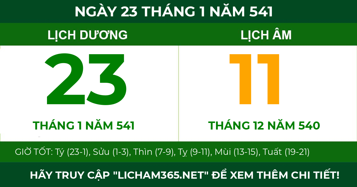 lịch âm ngày 23 tháng 1 năm 541