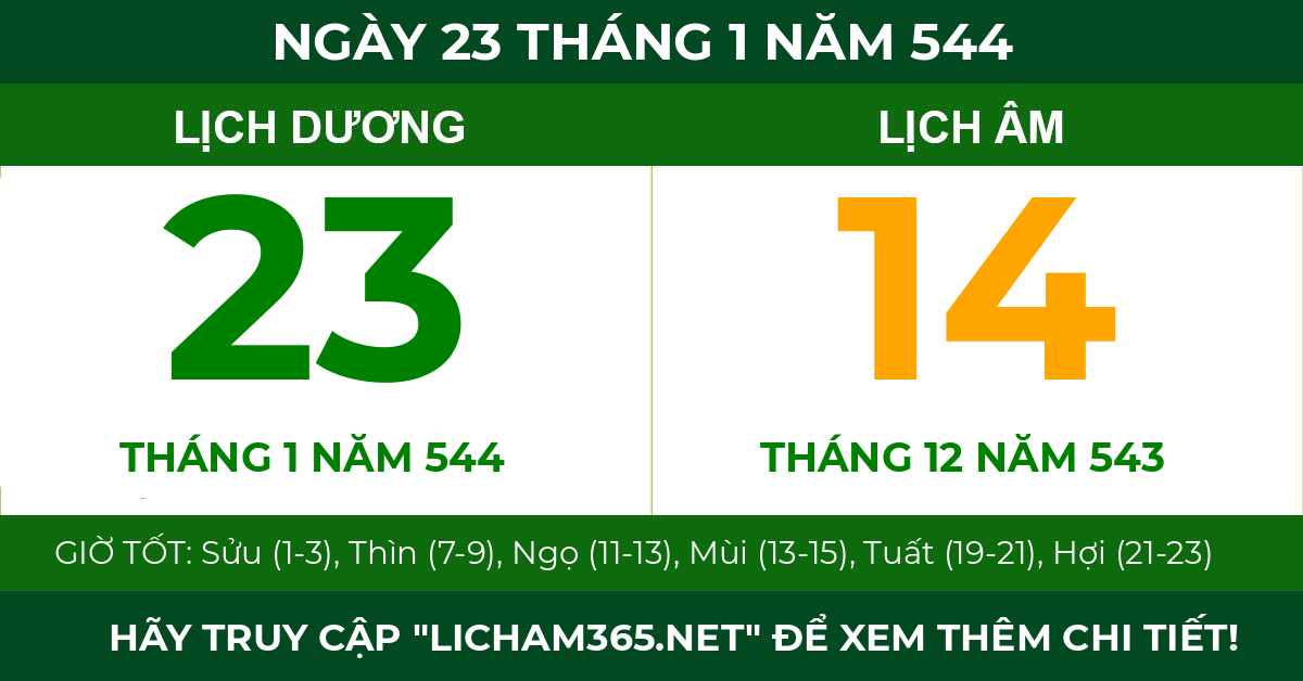 lịch âm ngày 23 tháng 1 năm 544