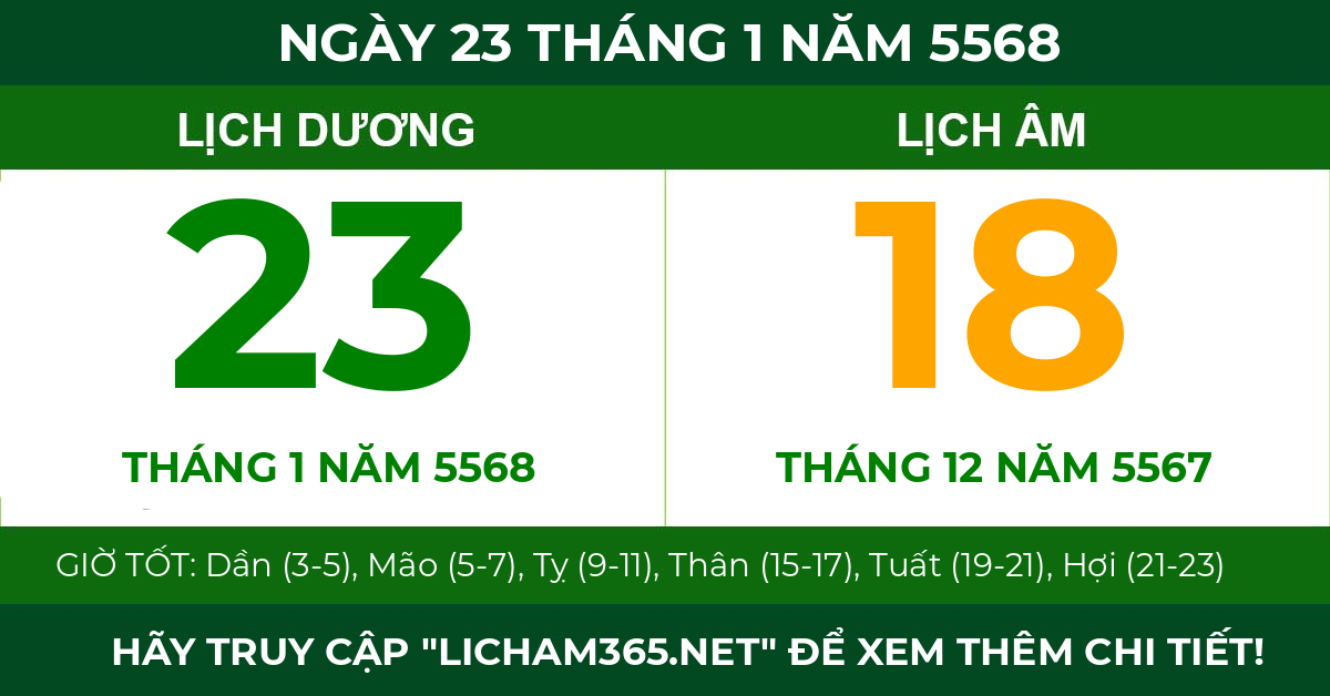 lịch âm ngày 23 tháng 1 năm 5568