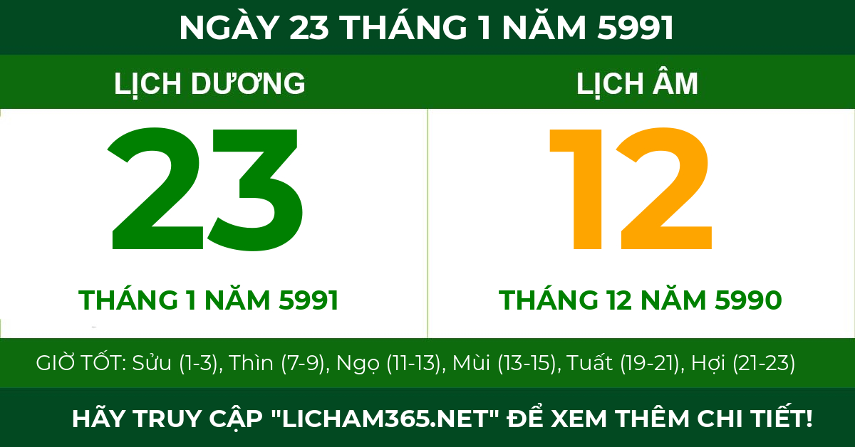 lịch âm ngày 23 tháng 1 năm 5991