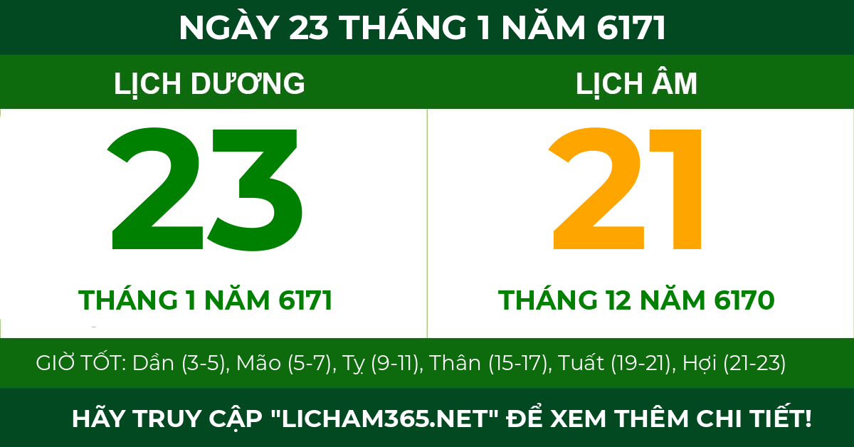 lịch âm ngày 23 tháng 1 năm 6171