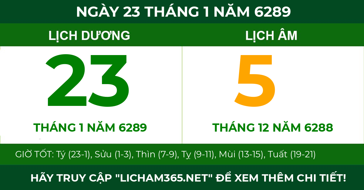lịch âm ngày 23 tháng 1 năm 6289